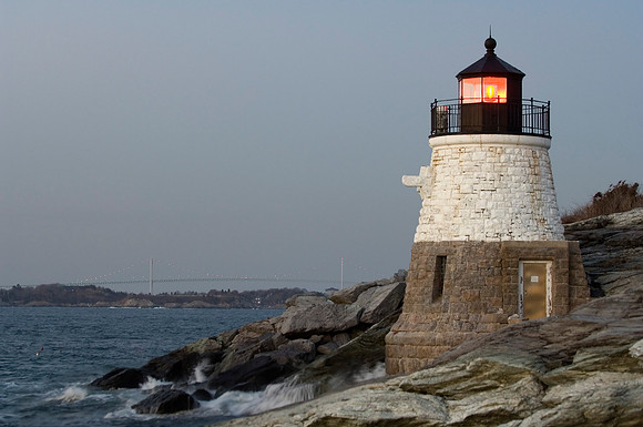 Castle Hill Light & Newport Bridge with Lights