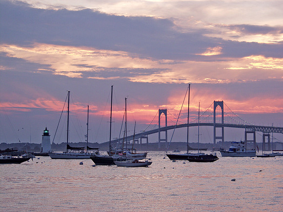 Newport Bridge Sunset & Goat Island Light